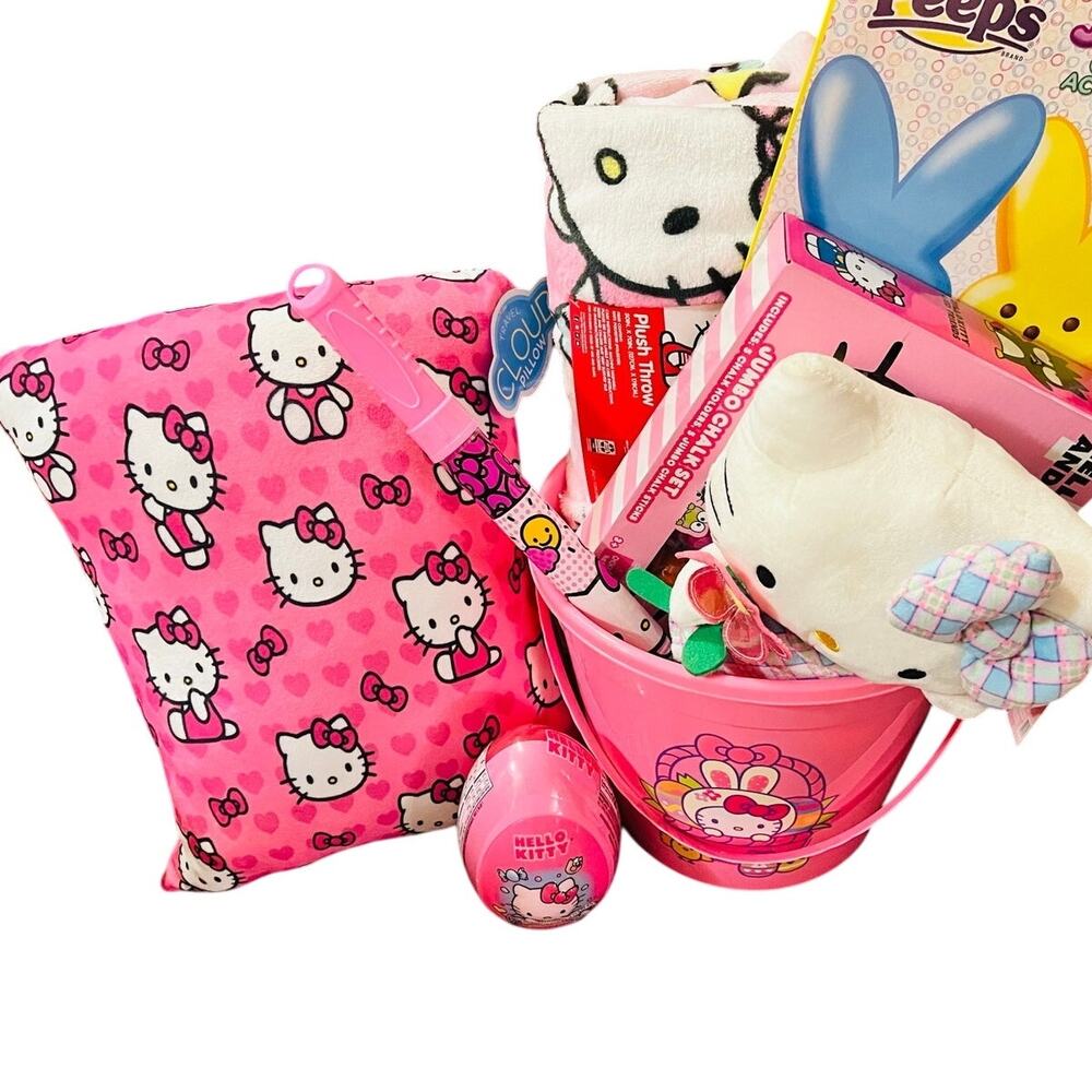 Hello kitty Easter bundle basket, soft and adorable pink unicorn throw 50 x 70